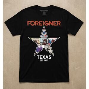 NWOT Foreigner 2022 Texas Tour Band T-Shirt Black Album Graphic Star Large